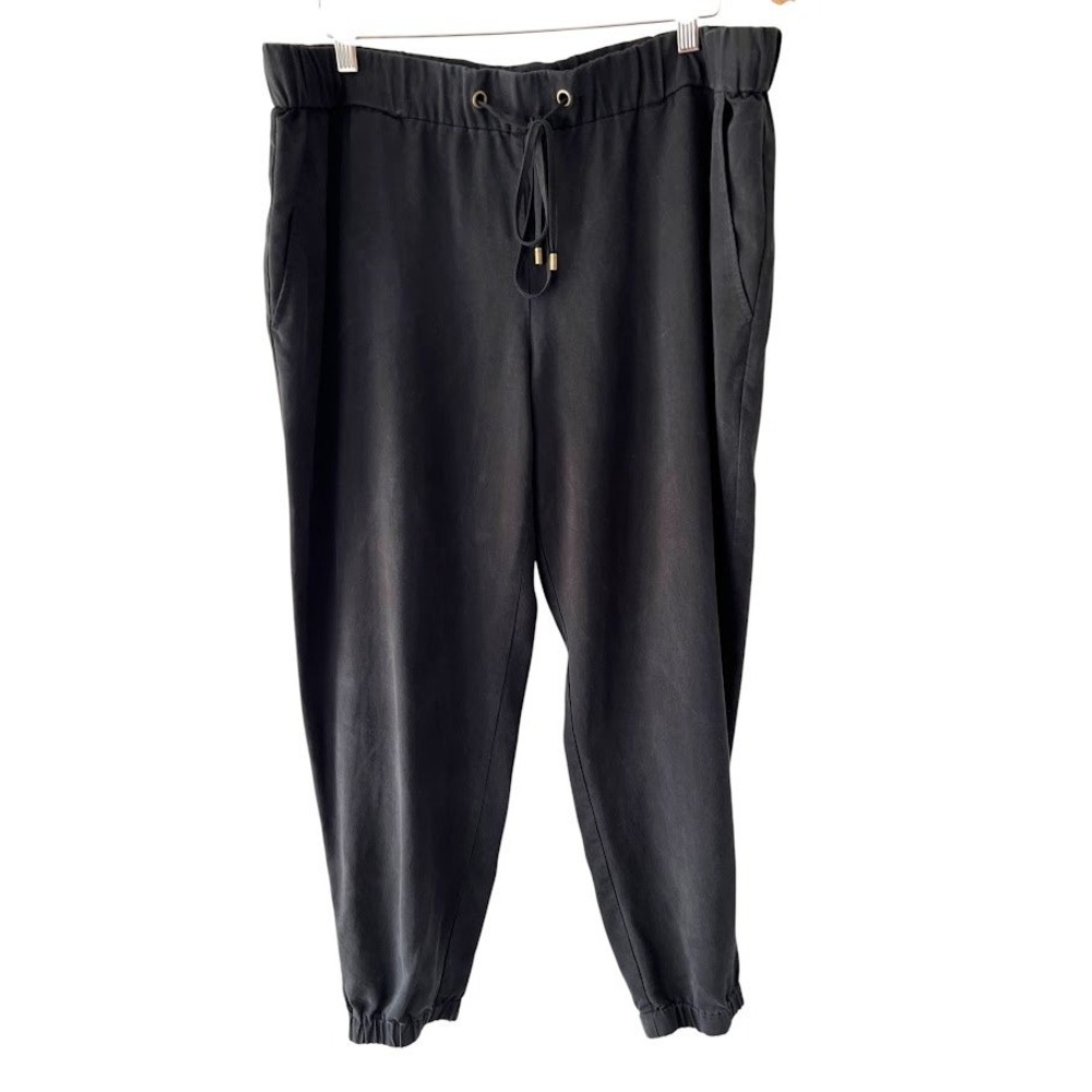Eileen Fisher Womens L Black Tencel Lyocell Jogger Pants Drawstring Tapered